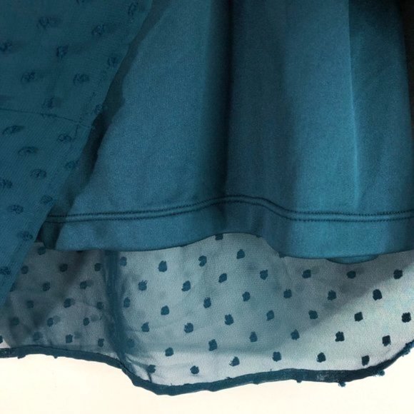 New Style & Co Velvet Eyelet Embroidered Swiss Dot Sheer Top Teal Size Medium - Picture 8 of 16